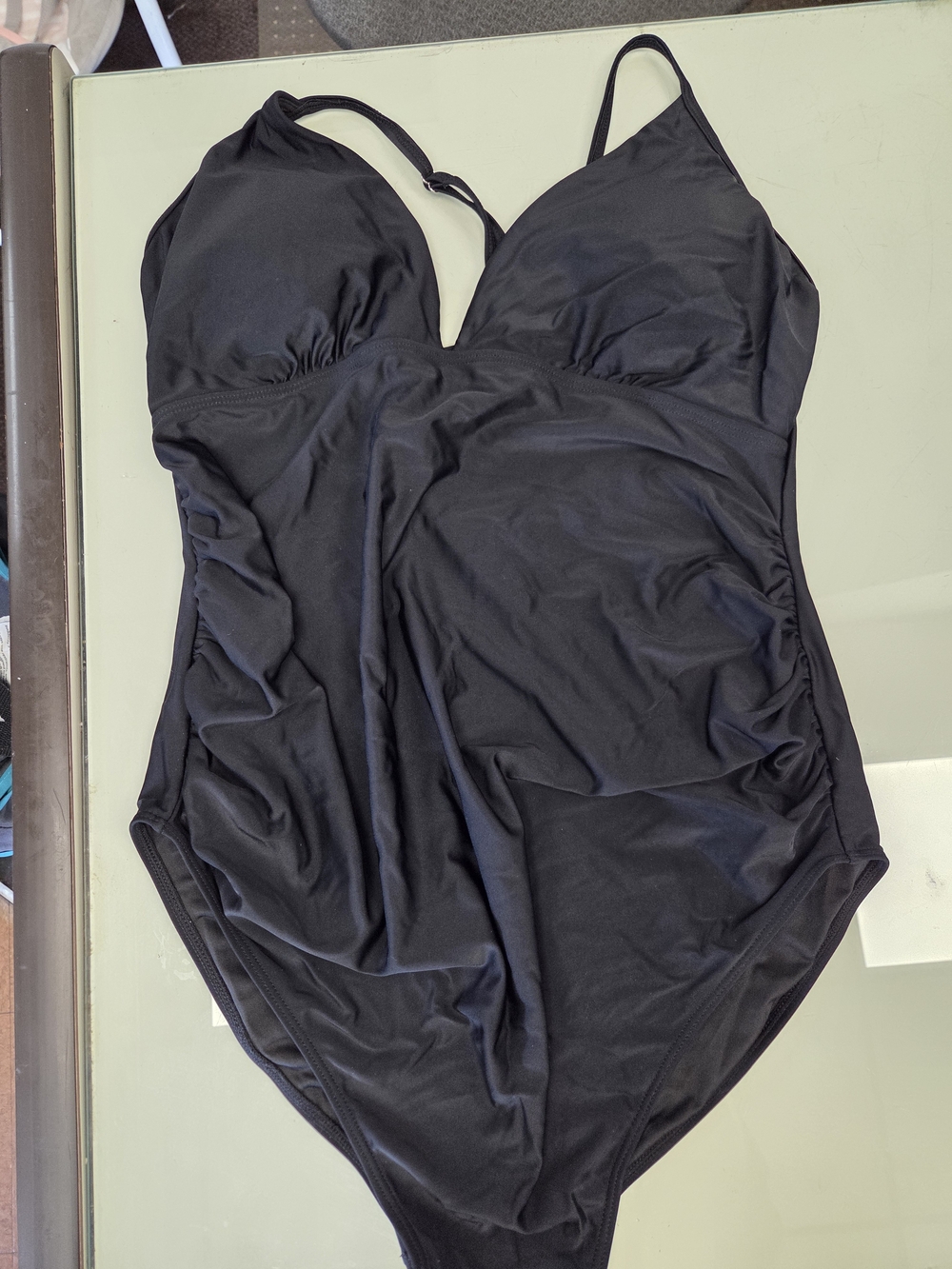 Sleek Black V-Neck One-Piece Swimsuit